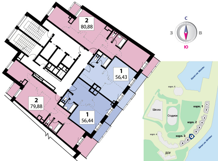 Двухкомнатная квартира 82.2 м²