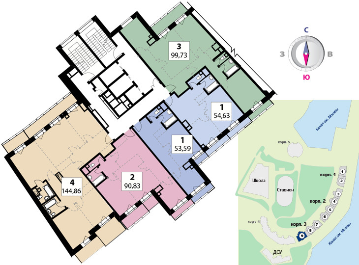 Однокомнатная квартира 55.7 м²