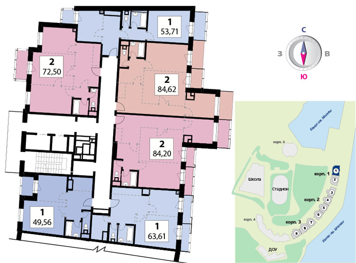 Двухкомнатная квартира 86.7 м²