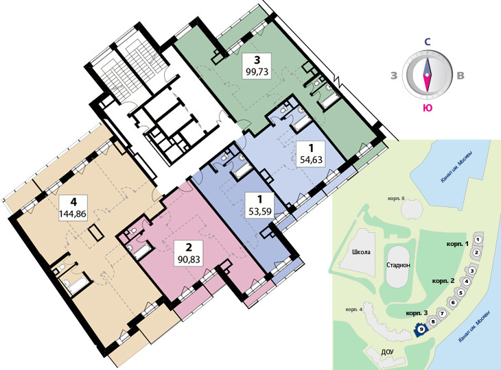 Трёхкомнатная квартира 106.9 м²