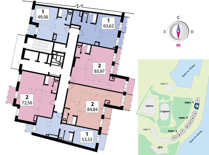 Двухкомнатная квартира 85.6 м²