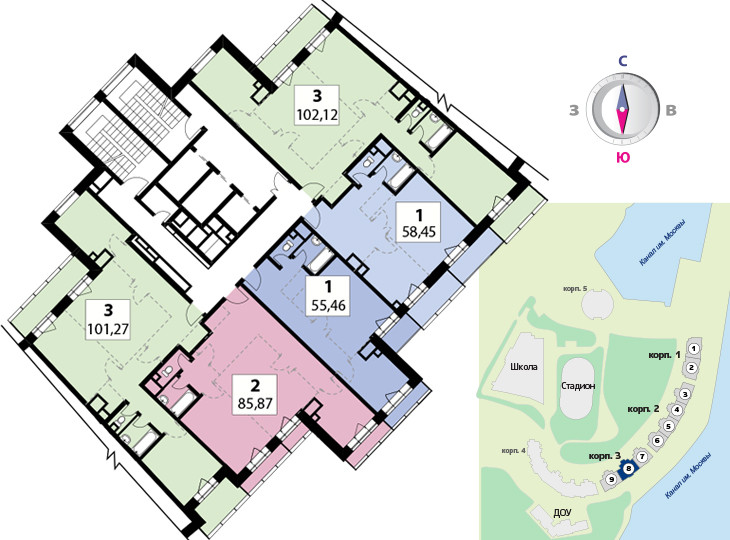 Трёхкомнатная квартира 103.7 м²
