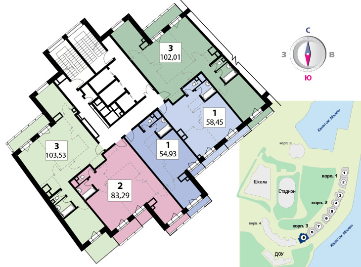 Трёхкомнатная квартира 107.5 м²