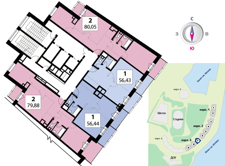 Двухкомнатная квартира 83.7 м²